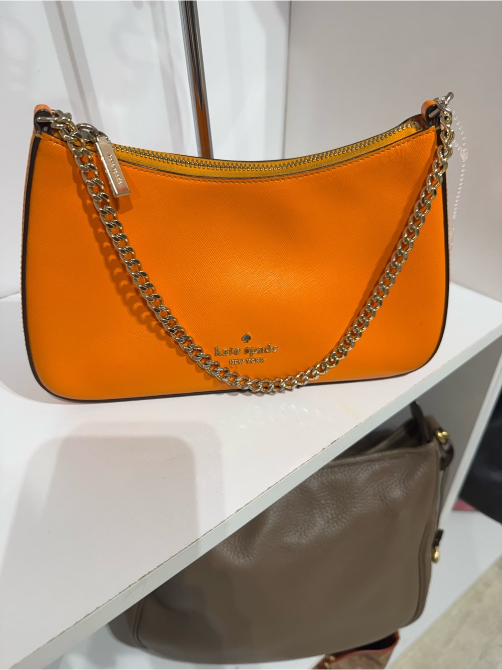 kate spade Bright Orange Leather Chain Shoulder Bag
